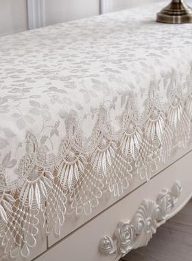 泰绣电视桌长布欧布式蕾丝布艺防尘盖柜米黄色电T80702-9视柜方盖