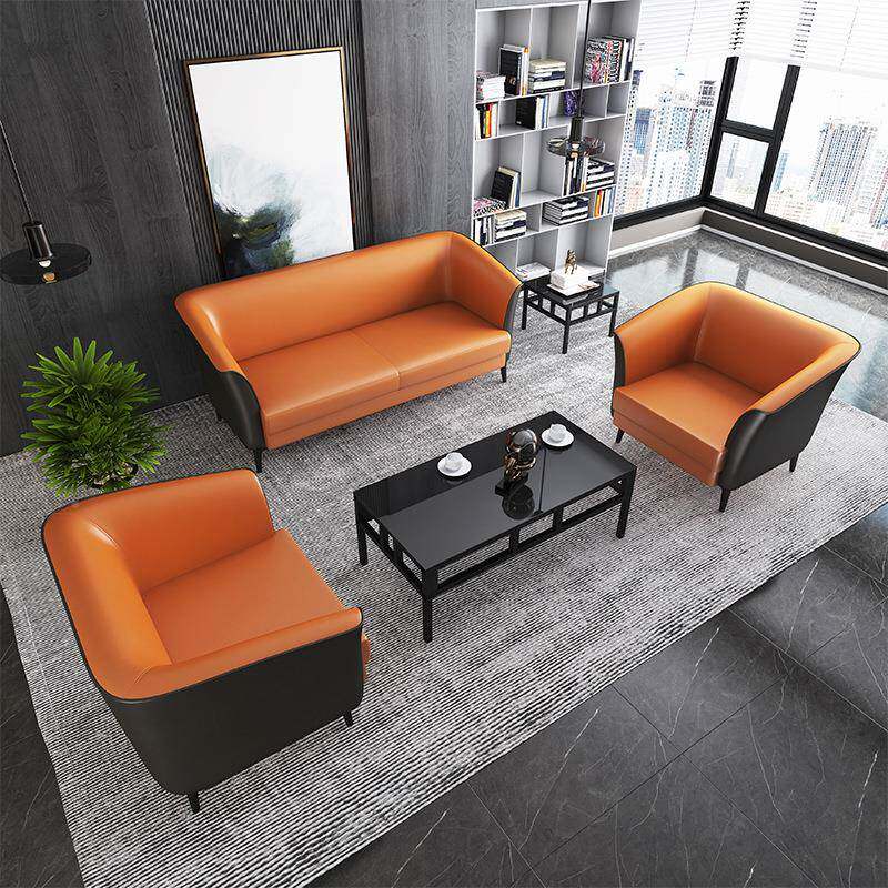 办室发简约现代接沙待室会客休闲商三人公HFW办务公沙发茶几组合