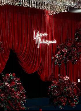 新款酒红金丝幔绒WUX背景布装幔庆饰布道具婚礼纱舞台婚黑色背景