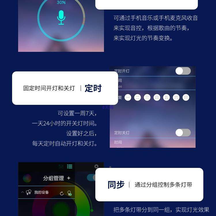 灯带手机控控制自七彩渐变氛围虹智能遥动可变FJC色灯霓条