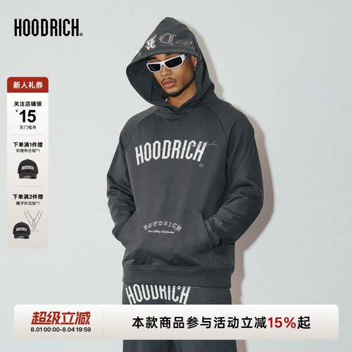 HOODRICH贴布绣美式复古高街连帽卫衣秋季宽松休闲百搭帽衫男款