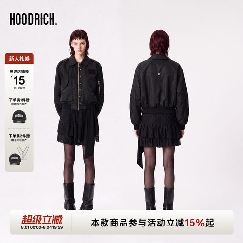 HOODRICH复古立领廓形飞行员夹克潮流收腰短款拉链工装外套女款