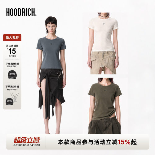 HOODRICH十字花刺绣简约百搭t恤夏季潮流弹力舒适短袖TEE修身女款