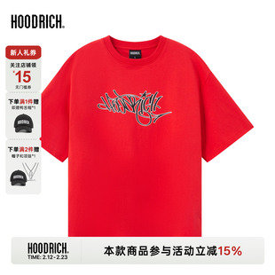 HOODRICH美式复古字母印花圆领短袖夏季潮流时尚百搭宽松情侣T恤