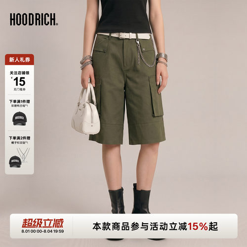 HOODRICH水洗美式复古工装大口袋中裤潮流夏季百搭阔腿子短裤女