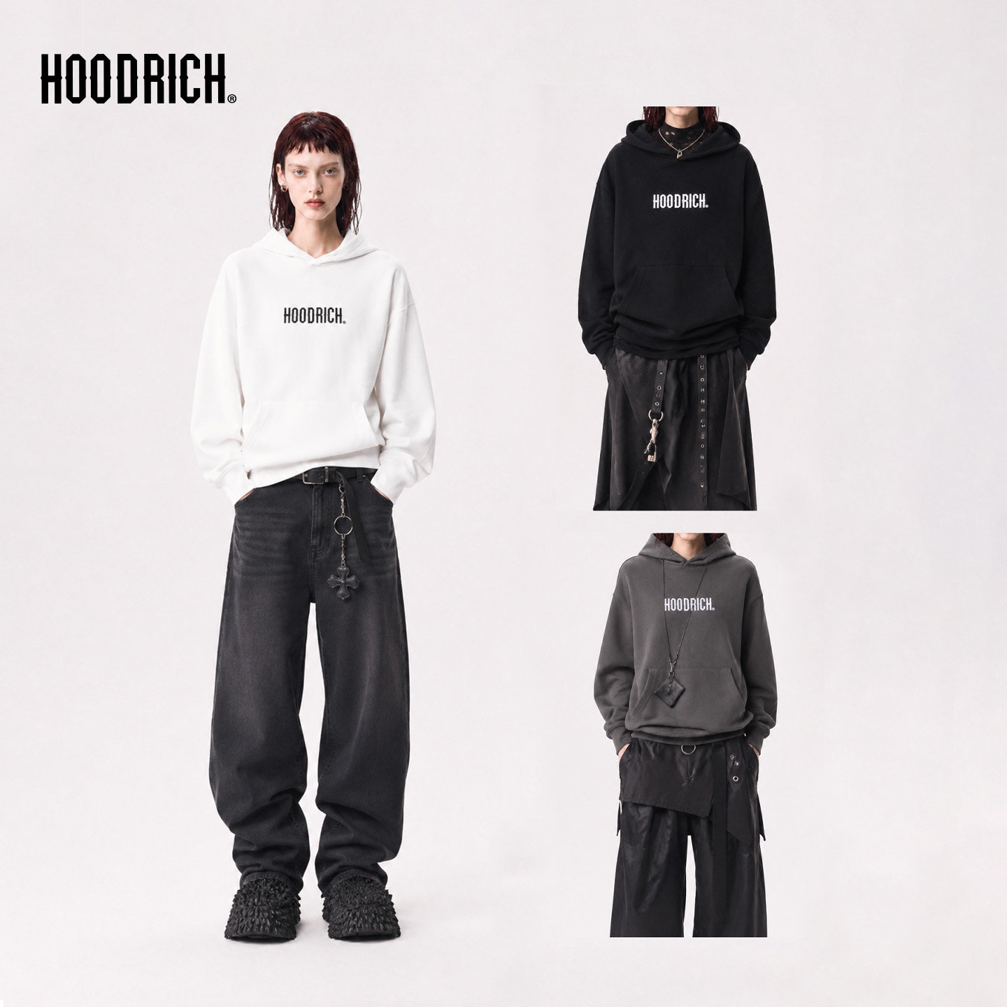 HOODRICH美式复古基础LOGO刺绣连帽卫衣潮流百搭休闲帽衫外套男款