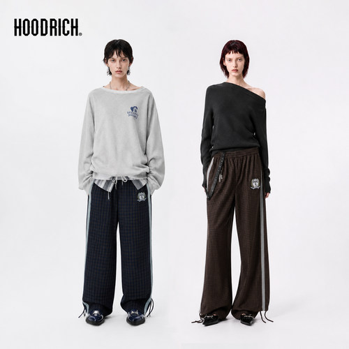 HOODRICH美式复古格纹织带休闲裤季学院风抽绳百搭直筒阔腿裤女