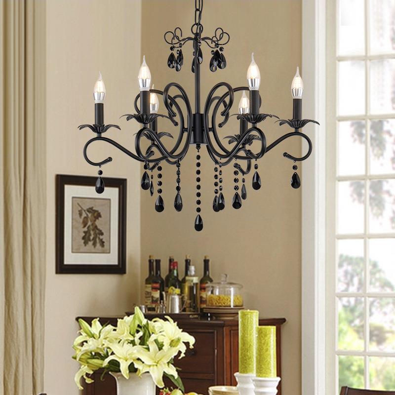 法式复餐烛古蜡吊灯水美式客636厅灯厅卧室简约田园风铁艺黑色晶