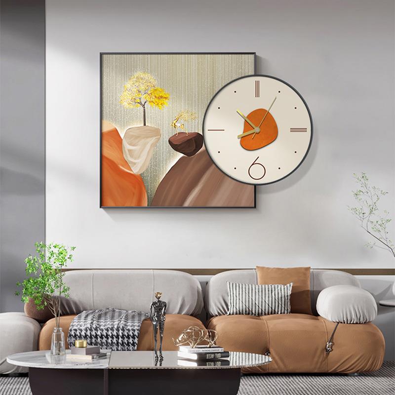 现代轻奢餐装饰创意时钟钟组合画饭厅挂画带表高档厅麋鹿客金灿鹿