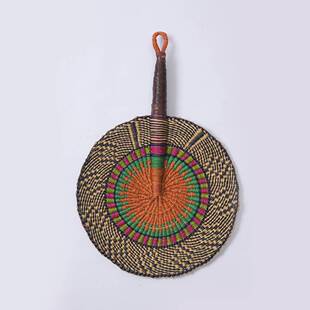 进口加纳象草手工编织扇子彩色家居墙壁挂饰海草编织彩色手工摇扇