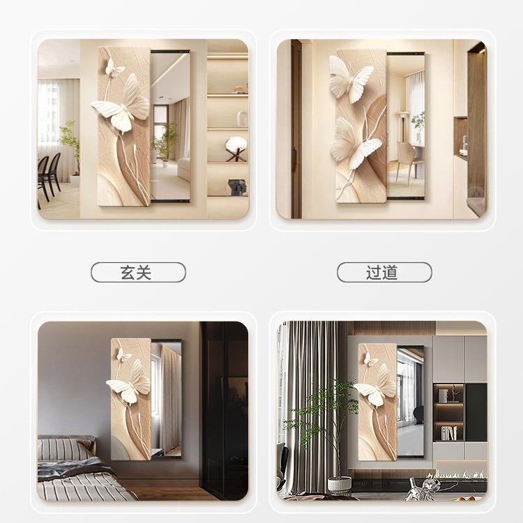 奶风油可YZC关衣闭推拉隐藏式身镜装饰画全蝴蝶隐形玄关穿衣镜试