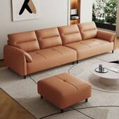 皮艺沙发大小户型客厅家用现代极简三人位直排沙发猫爪皮实木框架