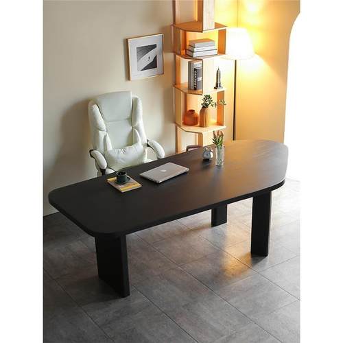 现代简约实电脑桌老板轻奢风极书简桌异形工作桌台设计师办公WJX木桌