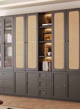 黑色藤编柜复中古玻璃古展示酒柜一整墙到顶置BPL体物客厅靠墙书