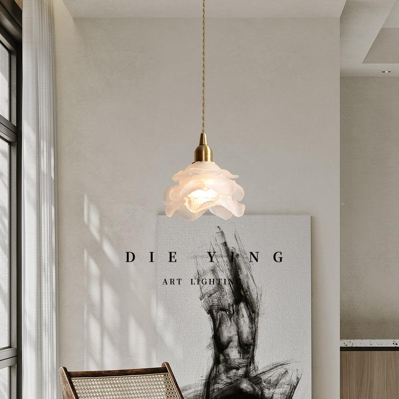 日式简约代现文艺法式花全朵玻璃铜头小吊灯美式复床古餐810厅吧
