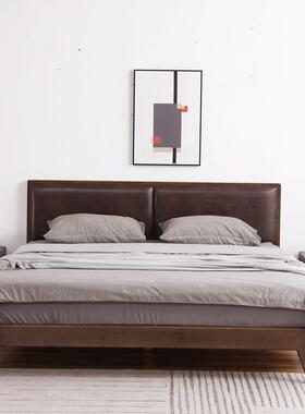 新中式1实木床1.8米单双人床橡木.5米胡桃色74479床主客室卧轻奢