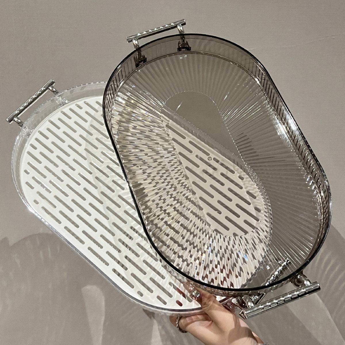 ins风沥水托盘轻奢家用客厅放茶杯茶盘子长方形水果盘子沥水托盘