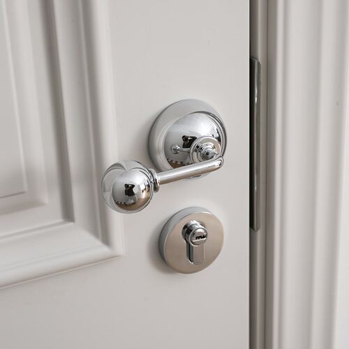 INDOORS中古风极简银色黄铜房间门锁纯铜静音家用球形锁具门把手