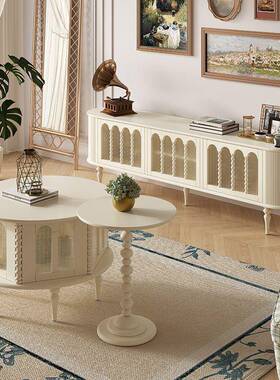 高奶油风烤收纳电茶几FAS级桦木全实木端视柜74950小户型法式下漆