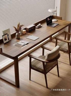 木电脑学桌生21732台式双人桌子家用卧室条桌办桌公实桌书实木学