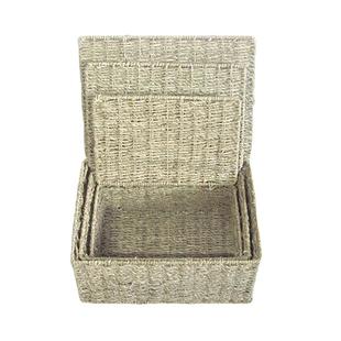 厂家新2海草仿藤衣柜收套纳箱三件草收纳盒带盖齐手编工储物箱品