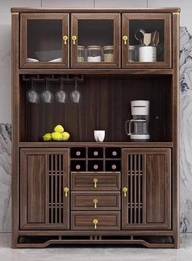 新中式乌金木实木餐边柜柜一体客厅酒现代玻璃门物KFS储水收纳柜