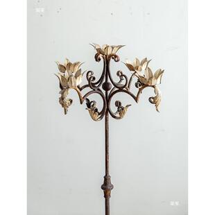 复古艺落地蜡烛意台铁创民宿做OCO旧装饰摆设法烛式床头柜