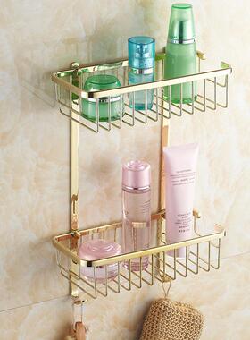 全金色欧式卫生间双架层三角46597篮浴室转角浴挂件室长方铜形收