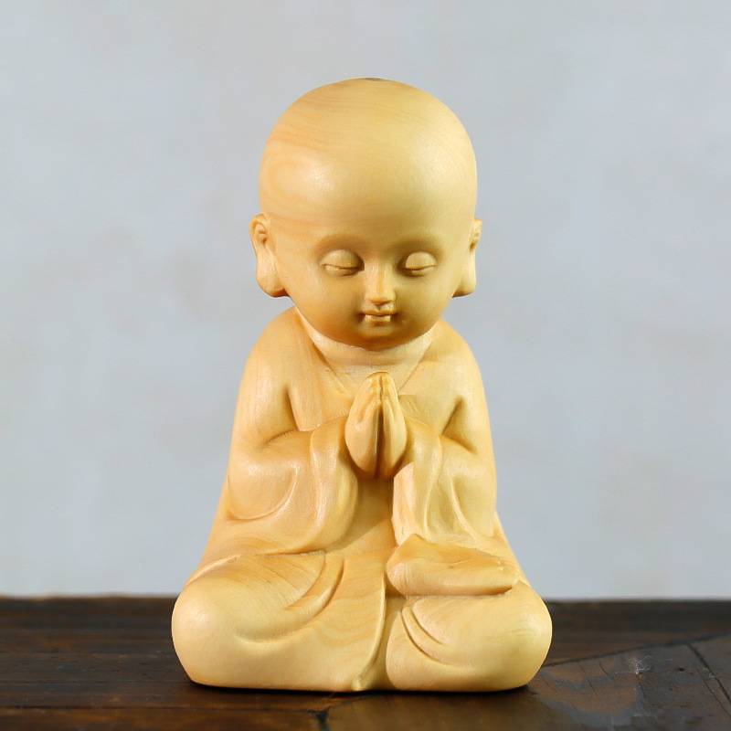 黄杨木雕刻小和尚摆件新中式禅意家居饰品木质茶宠人物摆设小沙弥