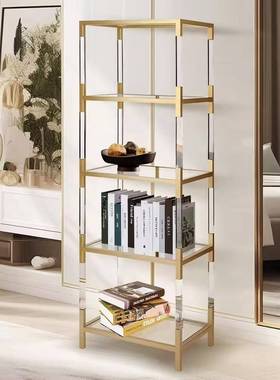 CFN轻亚克力不落地书架家用透明钢化玻璃锈钢展示架金属奢层置物