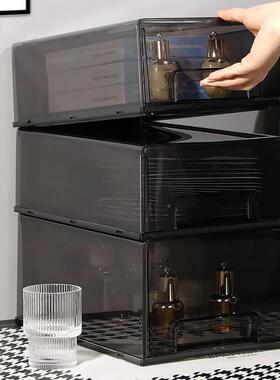 透黑屉式塑桌面收纳盒家居化妆RMM抽肤品办公文具护多层料储物收