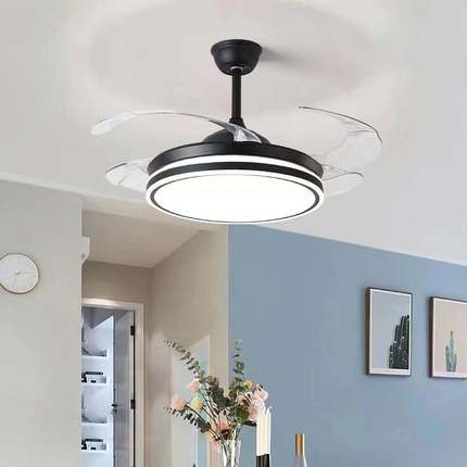 严灯选厅卧室现代电吊扇LED灯具家装餐无品牌/客隐形风扇灯中山简