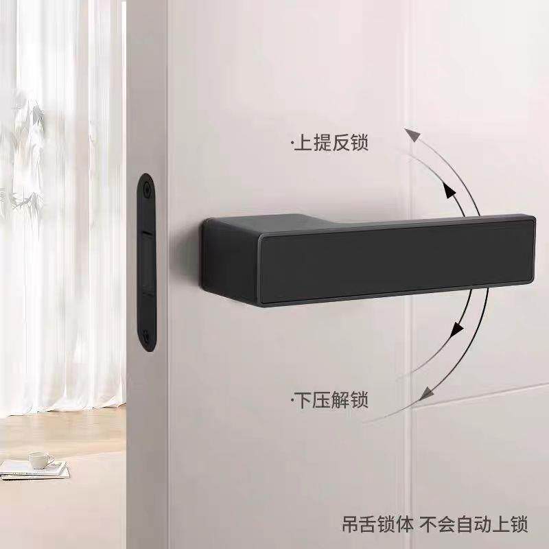 黑色墙上卧GIJ单面室提色白门把锁手意式极简隐形门背景房间暗反