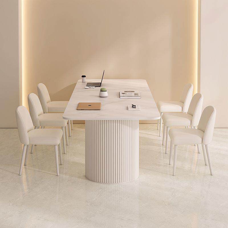 奶油m风岩板议桌长办桌轻奢公无品牌/长条桌2洽会谈接待长方形桌