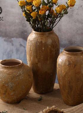 新现代简式约干花可水培日小新清花瓶手工粗陶品罐盆栽摆件5T6H77