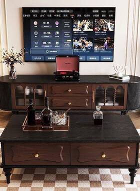 法式式复古实木电视柜黑色美小型客厅户家用jls65JS9收纳储柜物中
