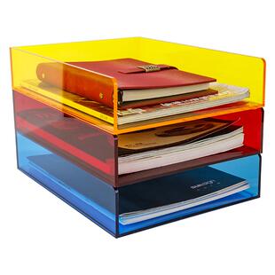 透明F9588898亚克力文件架面分层资文料件公盒办桌收纳A4单层彩色