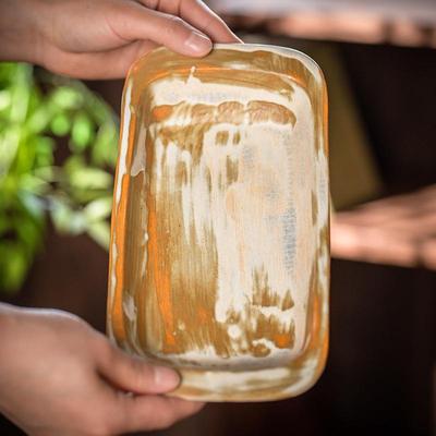 莳绘金日缮式复古寿司摆盘家用陶方形菜盘粗碟子长盘SVV子酒店餐