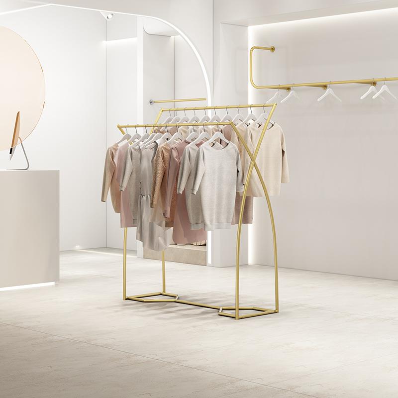服装店品牌/展示架落地衣架挂简约双架子童装中间货排架双侧衣杠