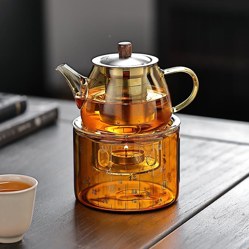 福满温茶324234器耐热玻璃蒸壶提梁水壶高硼硅茶烧玻璃