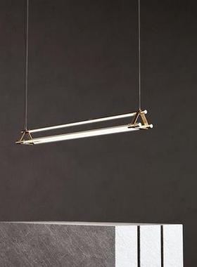 简雅时尚办公室会议长条线条吊灯创台意BKV奢商场轻前台吧铜室吊