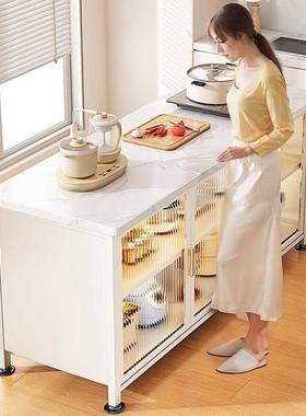 对多开岩板厨门房功置物架落地层收纳柜多能65473微波炉烤箱切菜