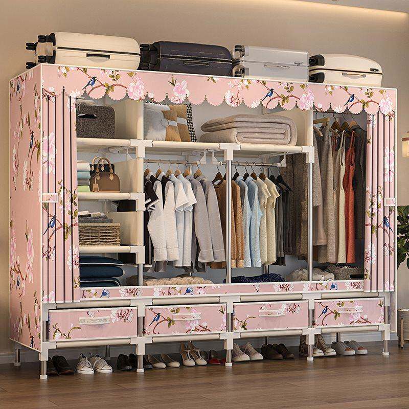 衣柜家用卧室带抽简易布衣柜出租房用结实F769TM89耐济用经挂型收