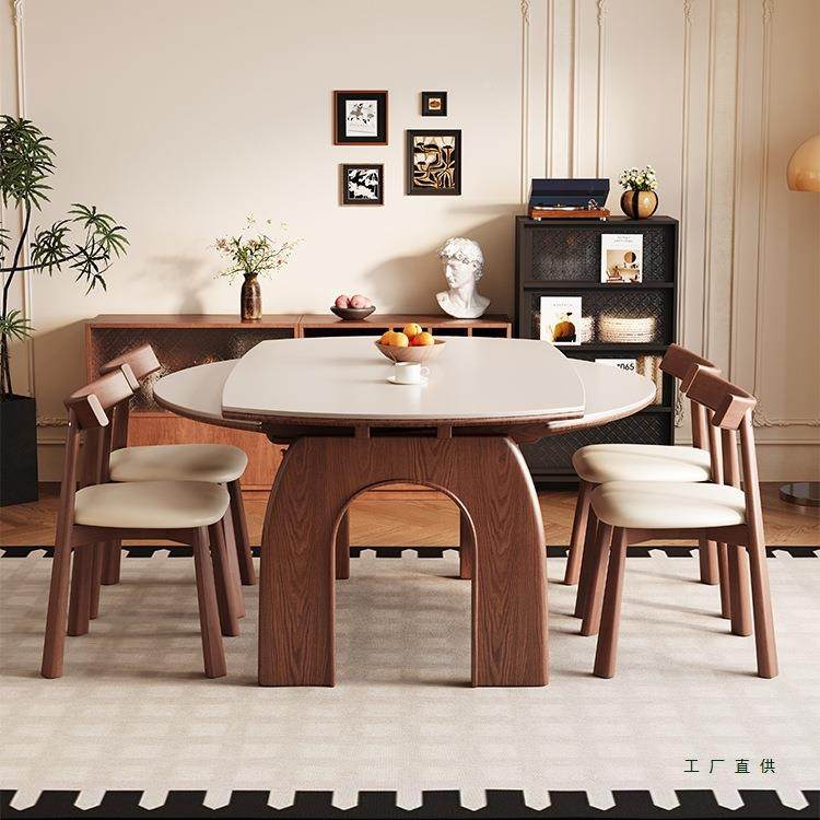 岩板餐椅户组合伸家用小型餐桌可缩985折叠可变圆形餐桌桌w&