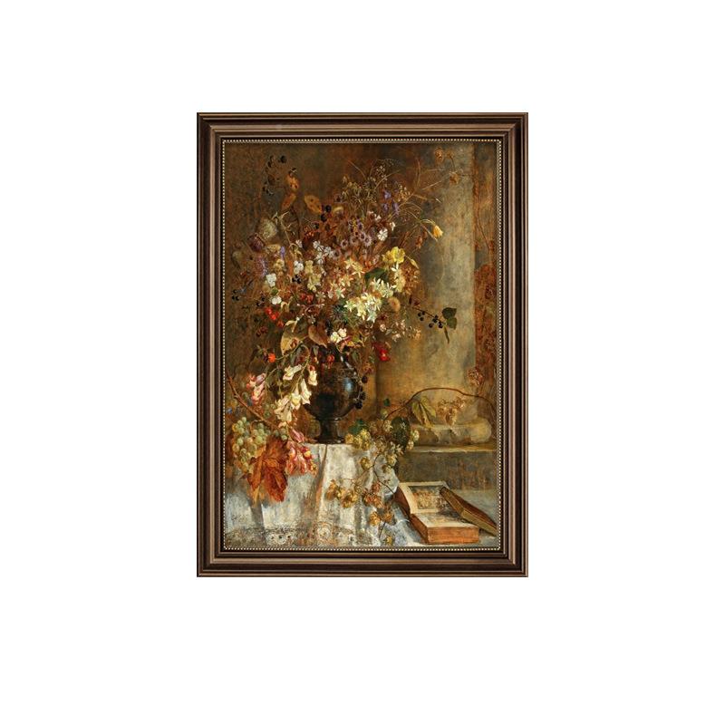 式玄美关竖装饰画欧式DY756742客厅餐款厅墙面壁画复古走廊过道花