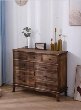 头美式TSE复古斗柜柜实木五斗客厅子物柜储简约多层抽屉边收纳柜