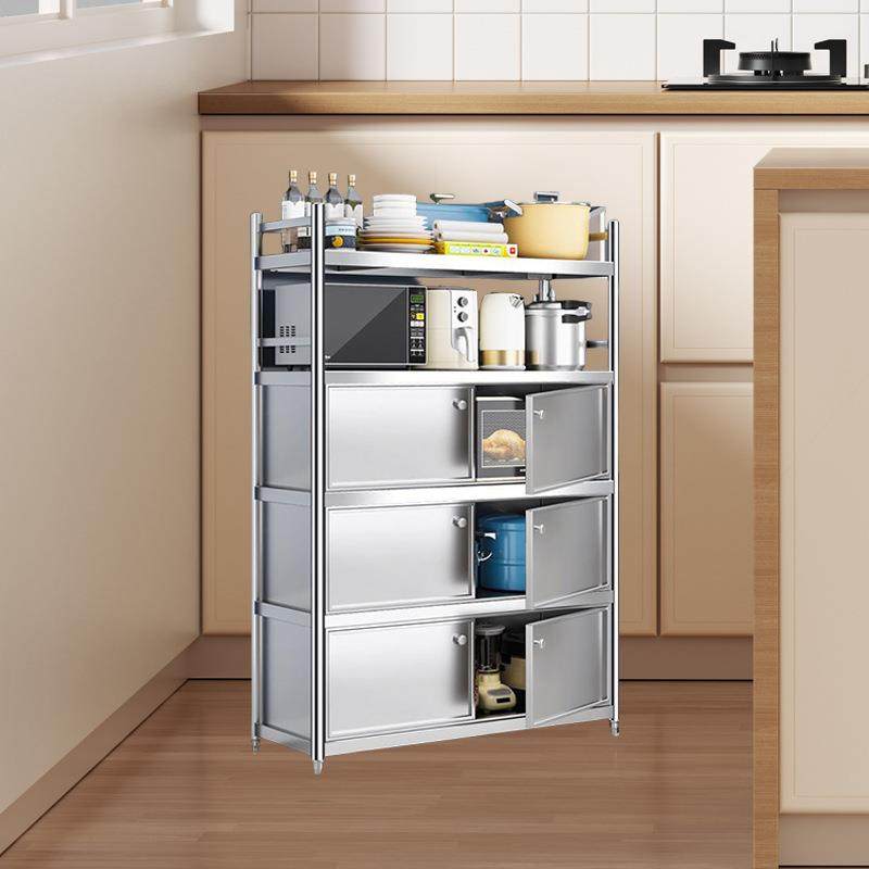 新款不锈钢厨置物柜落地带房门多层收橱柜家用边纳碗53餐柜储物货,收纳整理,书桌收纳置物架,淘宝优惠券,粉丝福利购,淘宝优惠卷