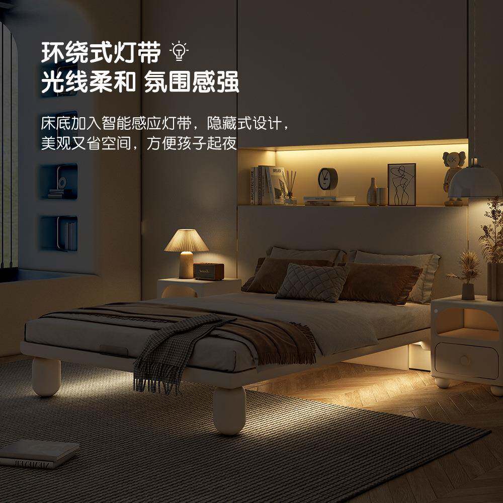 实木儿童床无床头床女孩房卧主室无品牌/公床小户悬浮男童奶型油