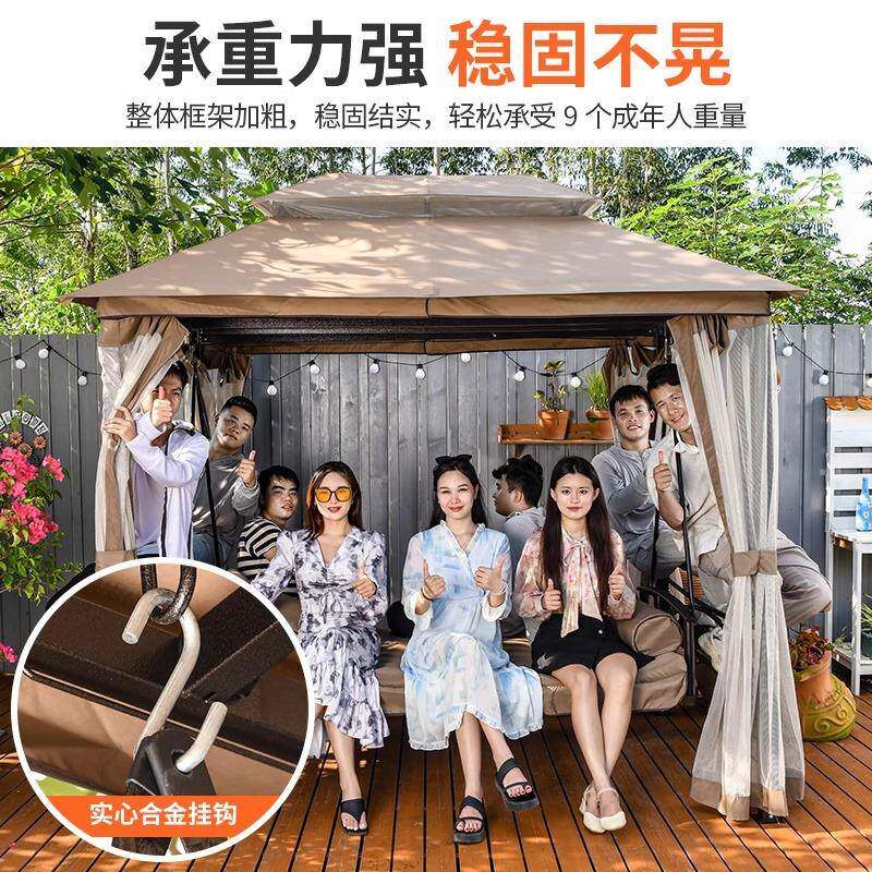 园户外千千秋躺床摇椅可坐LBR可躺两用秋椅庭院花铁艺休闲吊椅床