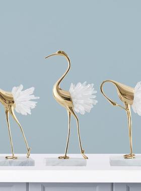 现代SD1113中简约水晶仙鹤摆件新式家居电客厅酒柜柜视软装博古架